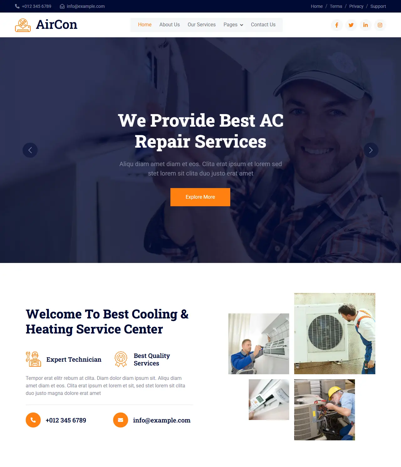 Скриншот шаблона AirCon для сайта мастера по кондиционерам и отоплению