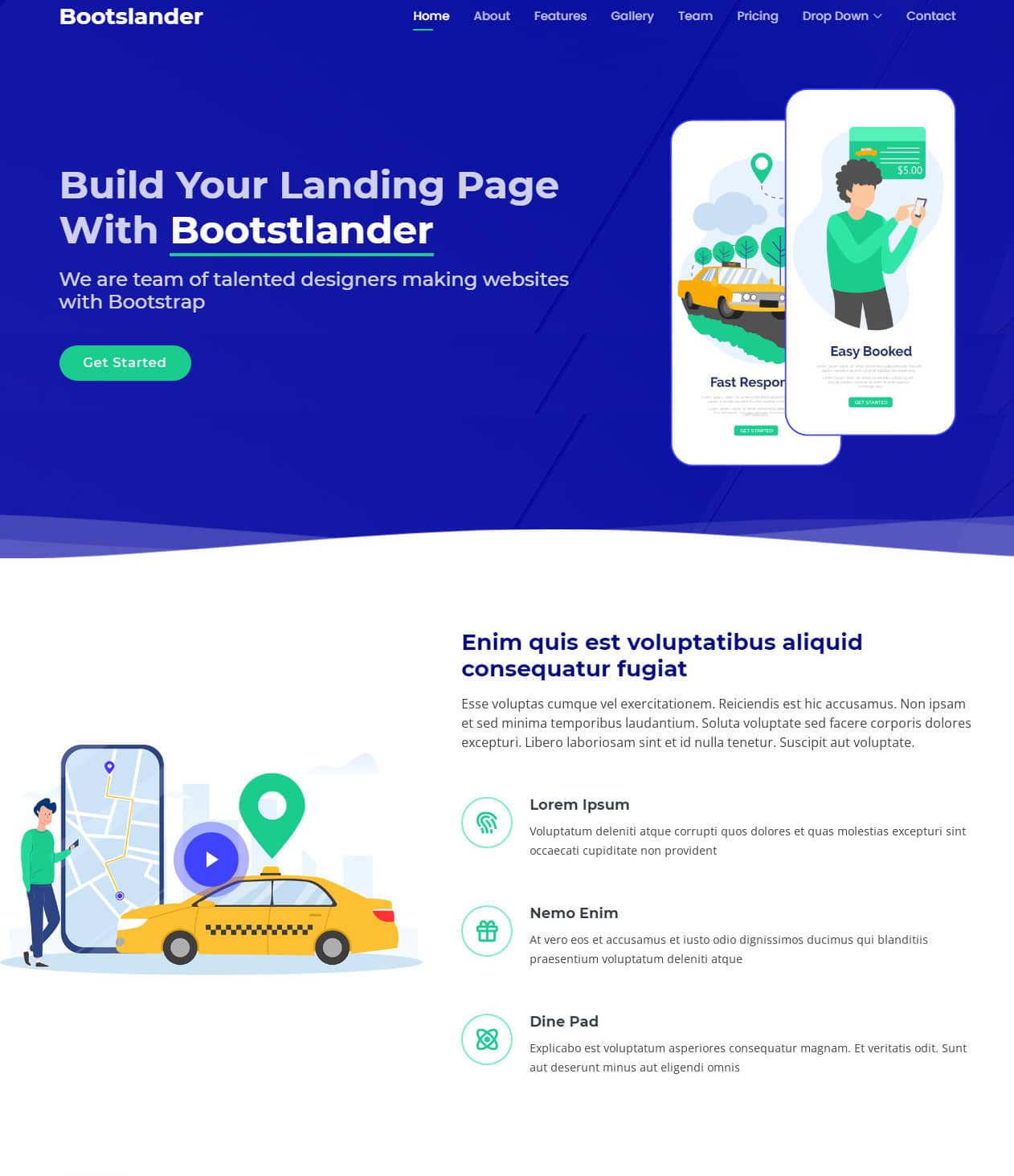 Шаблон Bootslander для сайта мобильного приложения