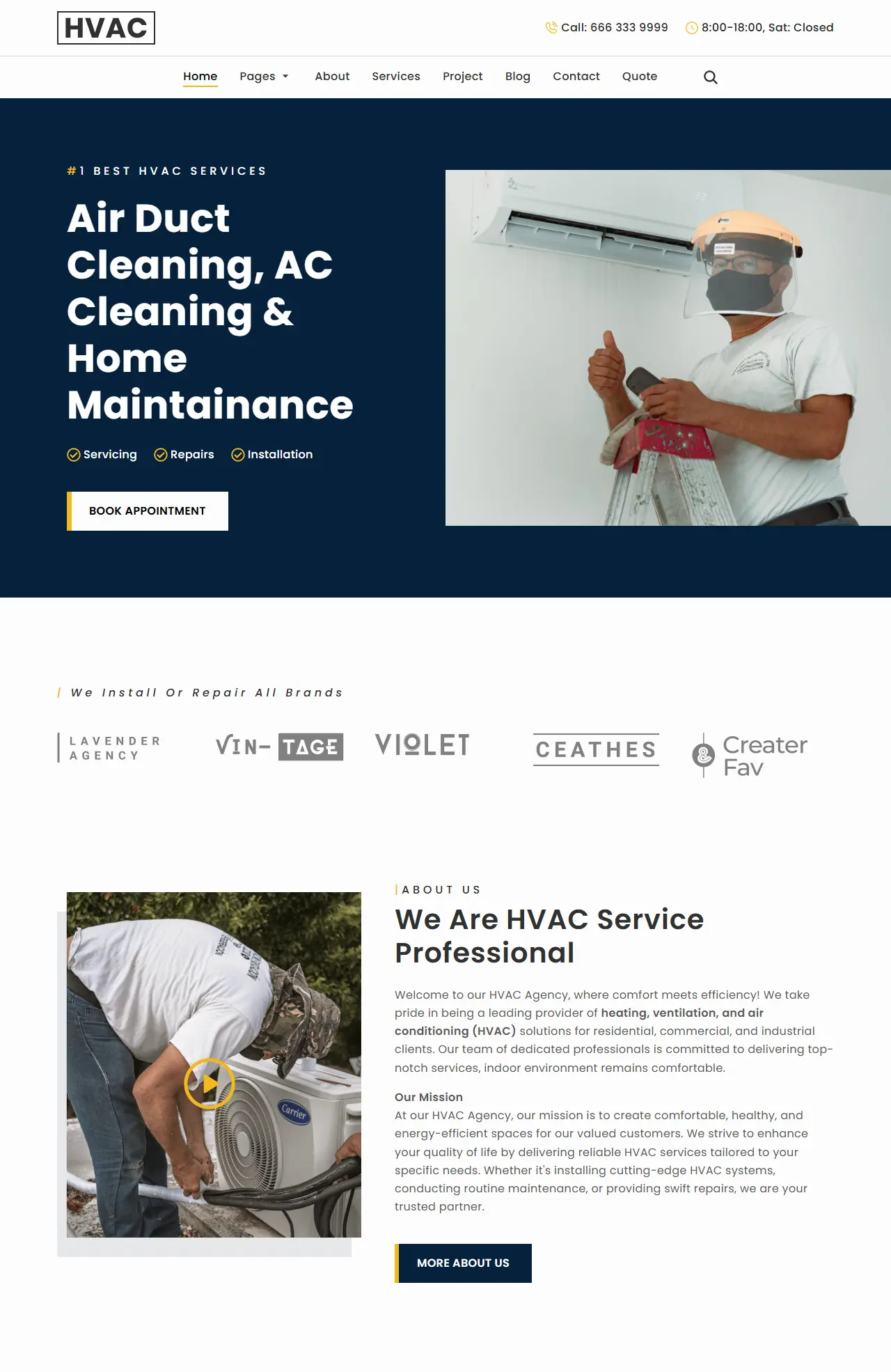 Скриншот шаблона HVAC для сайта мастера по климатической технике
