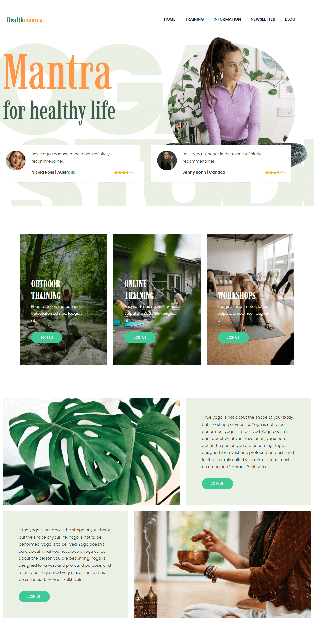 Шаблон HealthMantra для сайта студии или инструктора йоги