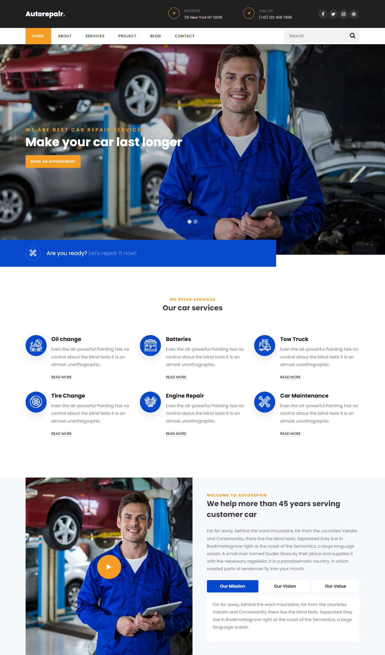 Шаблон AutoRepair для сайта автосервиса