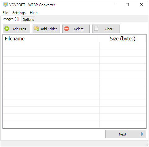 Vovsoft WebP Converter главное окно