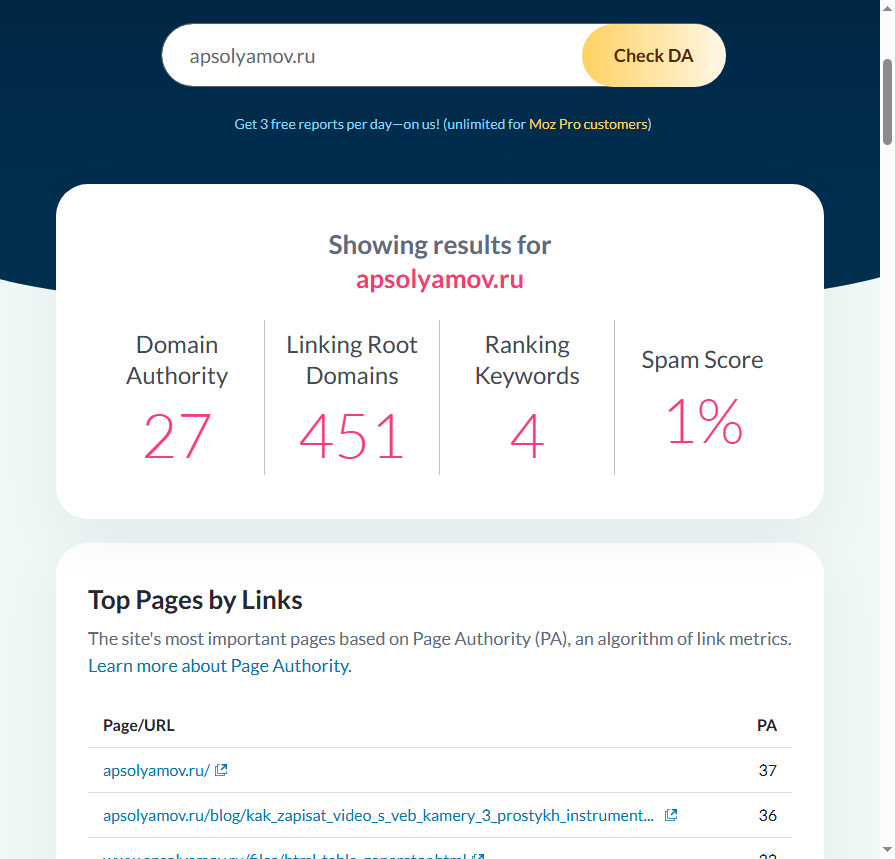 DA (Domain Authority) — Moz