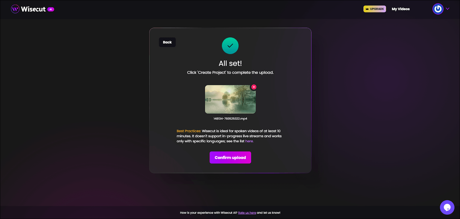 Скриншот программы для улучшения качества видео Wisecut программа для улучшения качества видео Wisecut