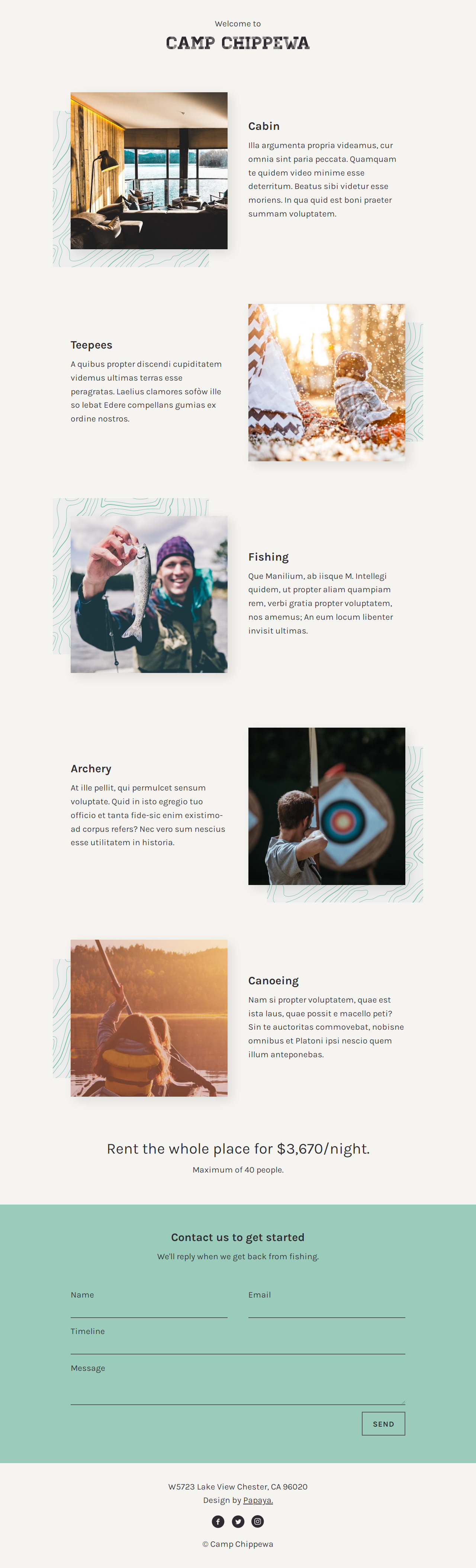 Chippewa - шаблон сайта для загородного лагеря или тура