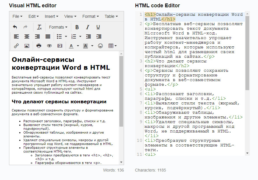 Сервисы конвертации Microsoft Word в HTML-код