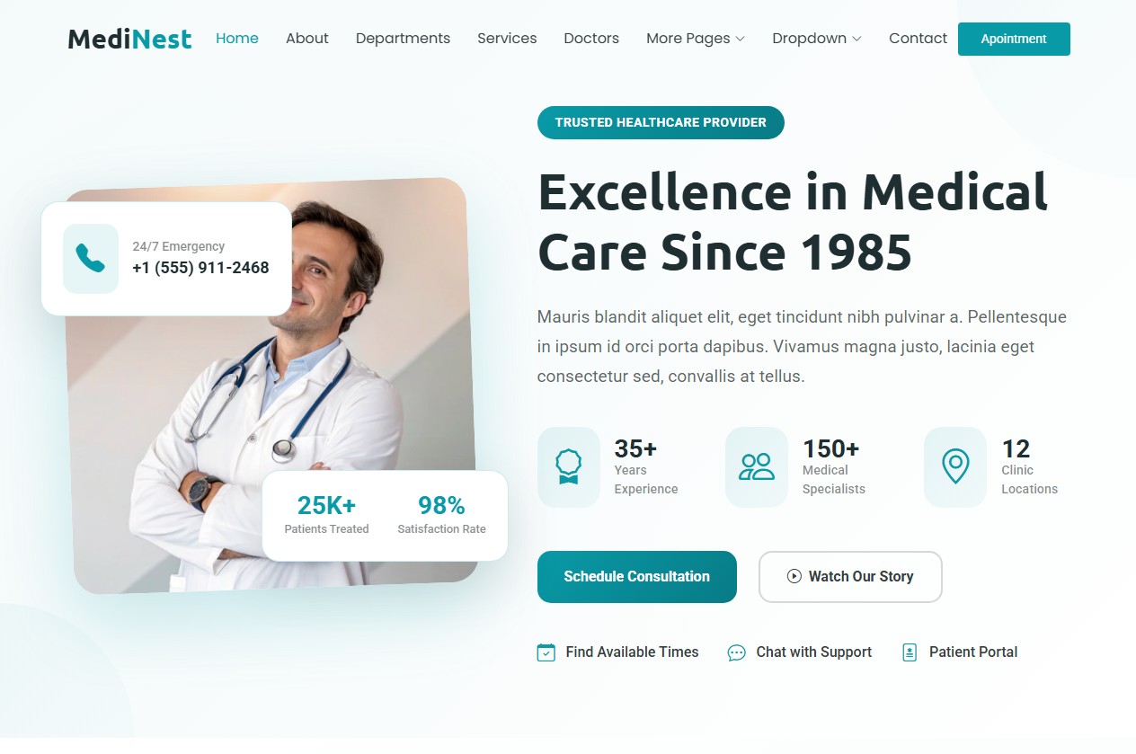 Bootstrap шаблон сайта MediNest