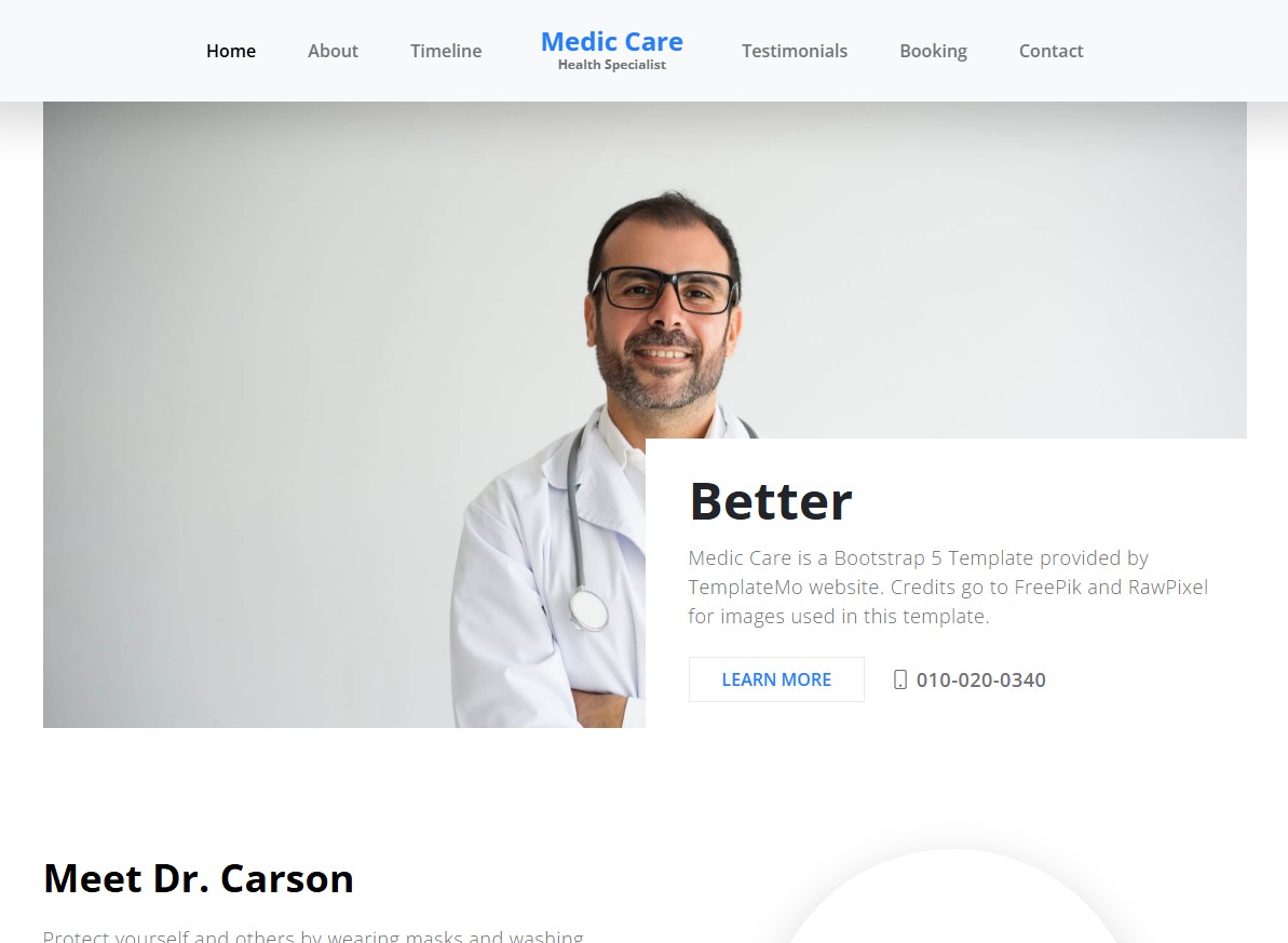 Bootstrap шаблон сайта Medic Care
